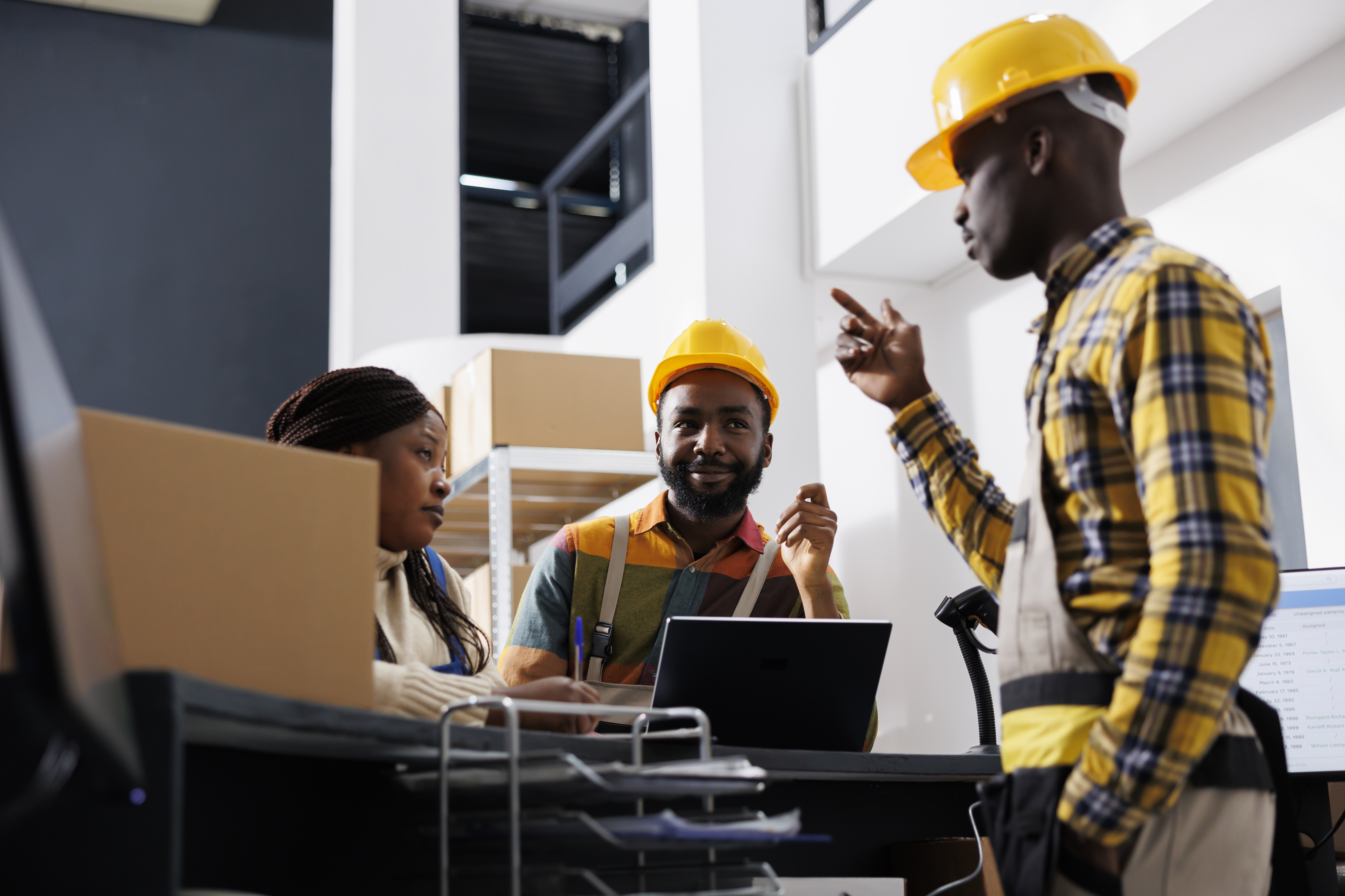 Construction team meeting on site